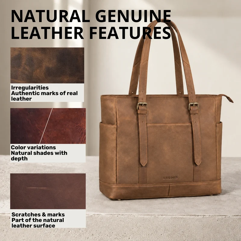 "Solaya" Shopper Damen Leder Groß mit Laptopfach 15,6 Zoll