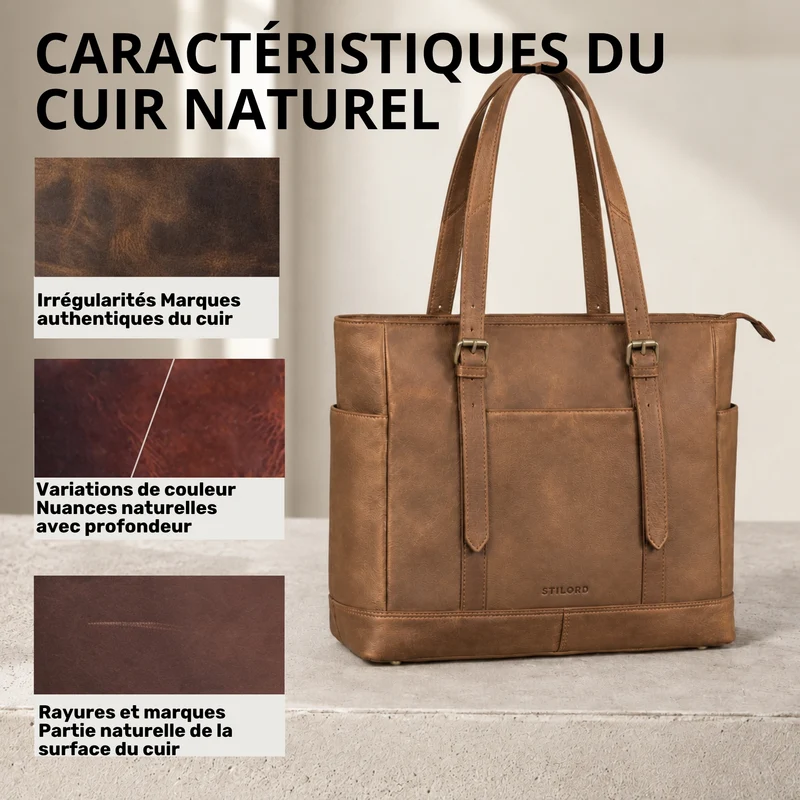 "Solaya" Shopper Damen Leder Groß mit Laptopfach 15,6 Zoll