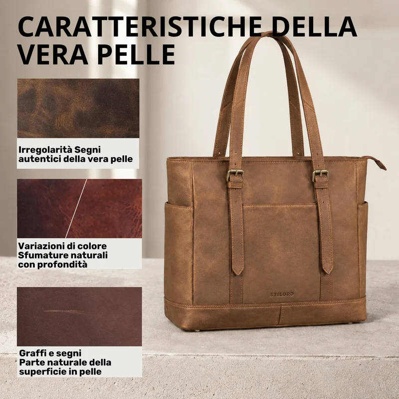 "Solaya" Shopper Damen Leder Groß mit Laptopfach 15,6 Zoll