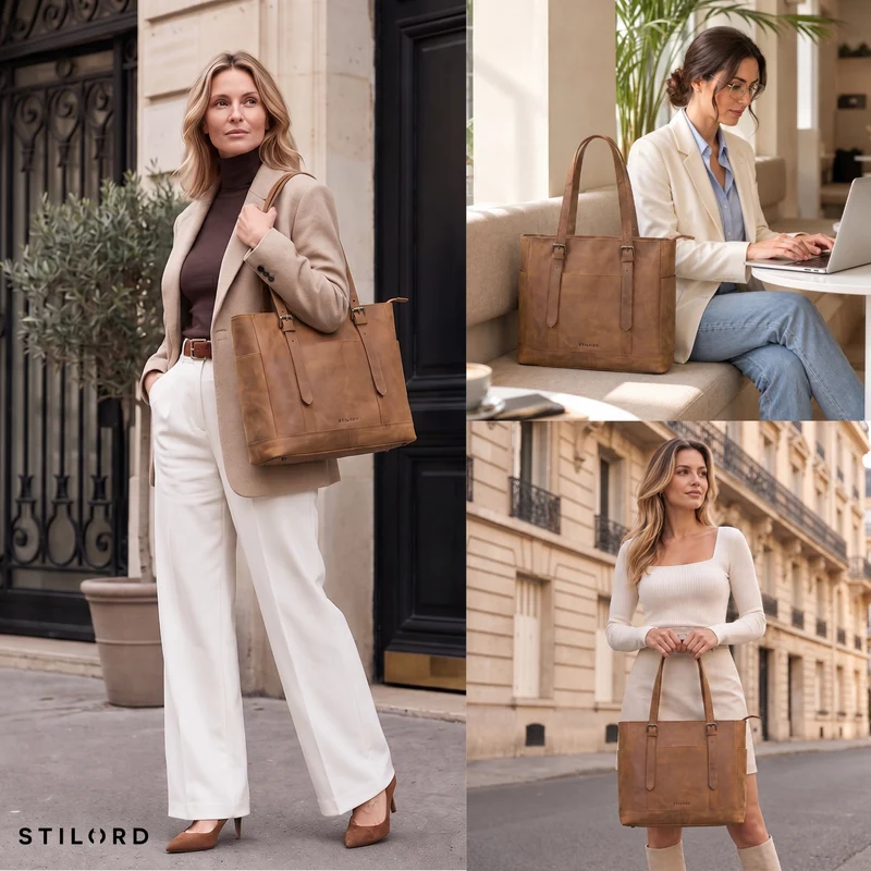 "Solaya" Shopper Damen Leder Groß mit Laptopfach 15,6 Zoll