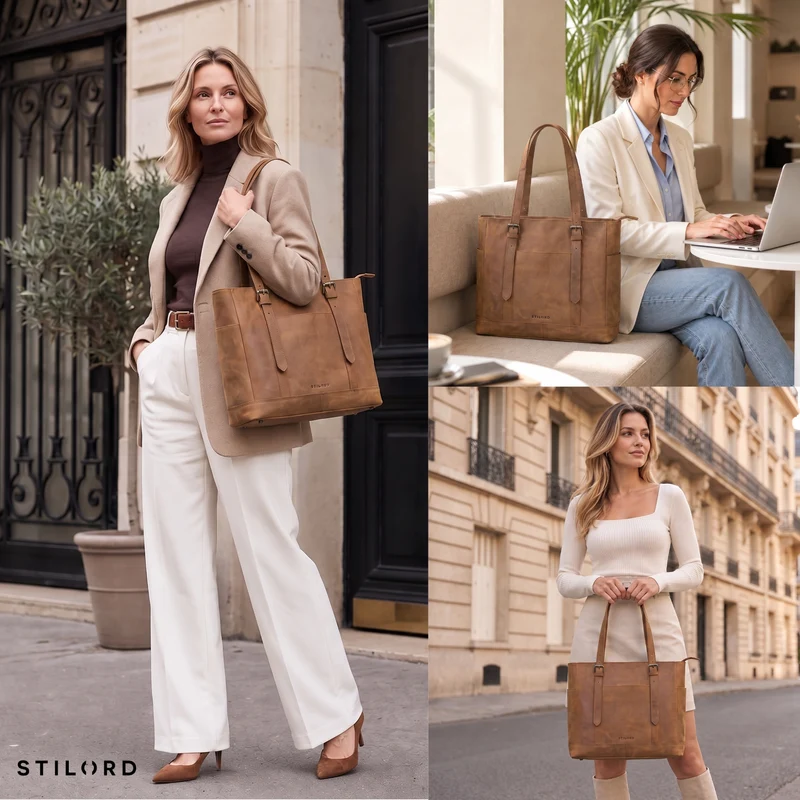 "Solaya" Shopper Damen Leder Groß mit Laptopfach 15,6 Zoll