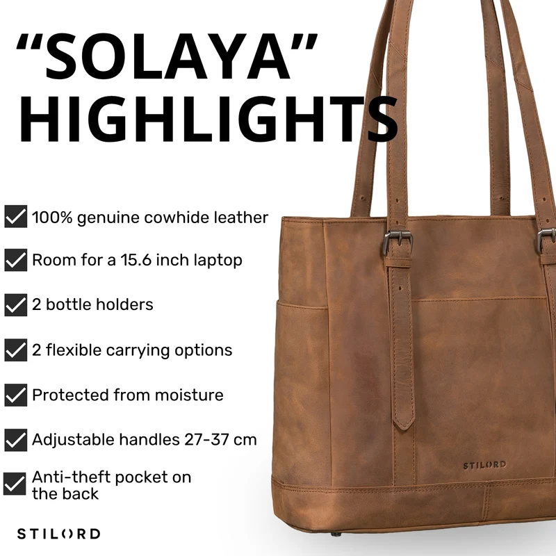 "Solaya" Shopper Damen Leder Groß mit Laptopfach 15,6 Zoll