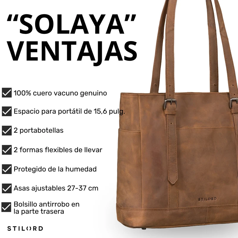 "Solaya" Shopper Damen Leder Groß mit Laptopfach 15,6 Zoll