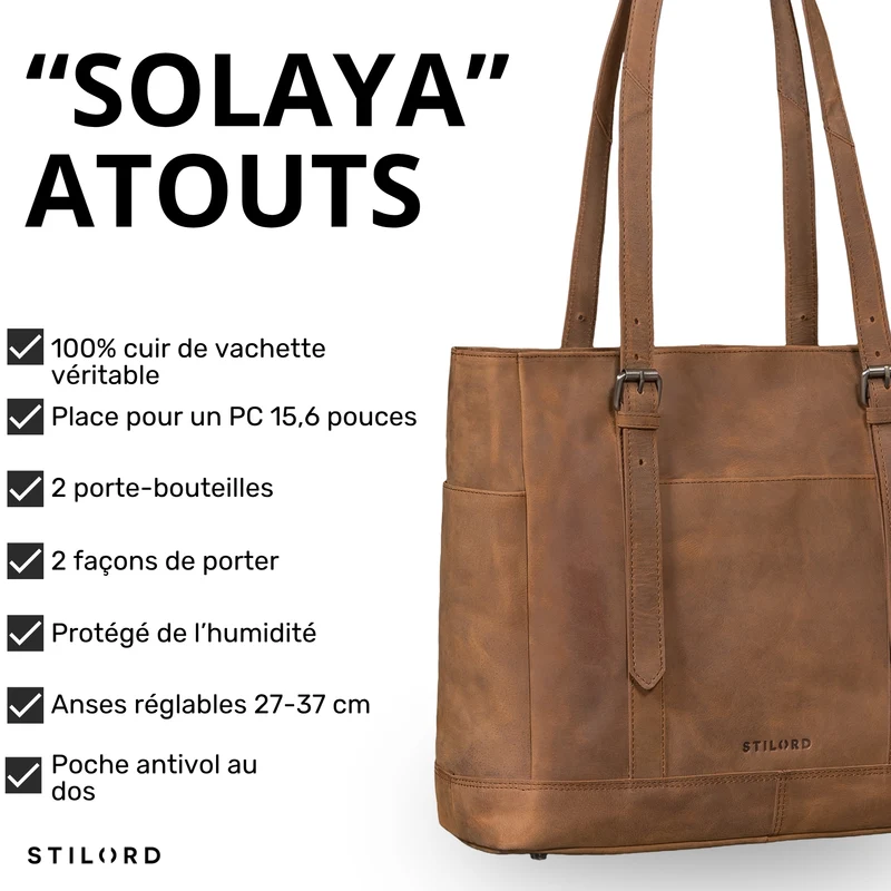 "Solaya" Shopper Damen Leder Groß mit Laptopfach 15,6 Zoll