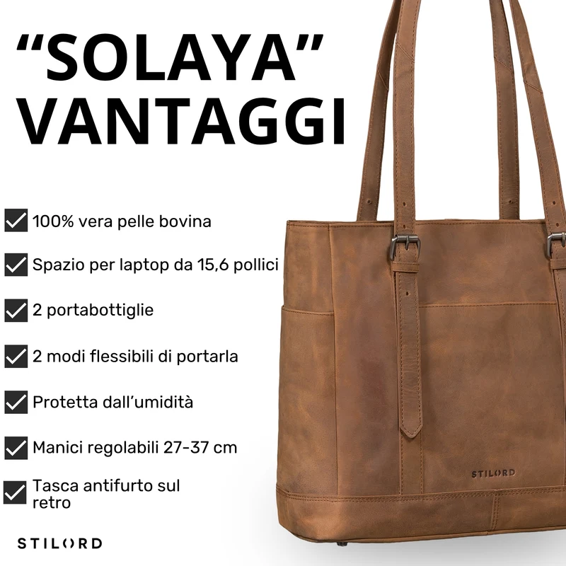 "Solaya" Shopper Damen Leder Groß mit Laptopfach 15,6 Zoll