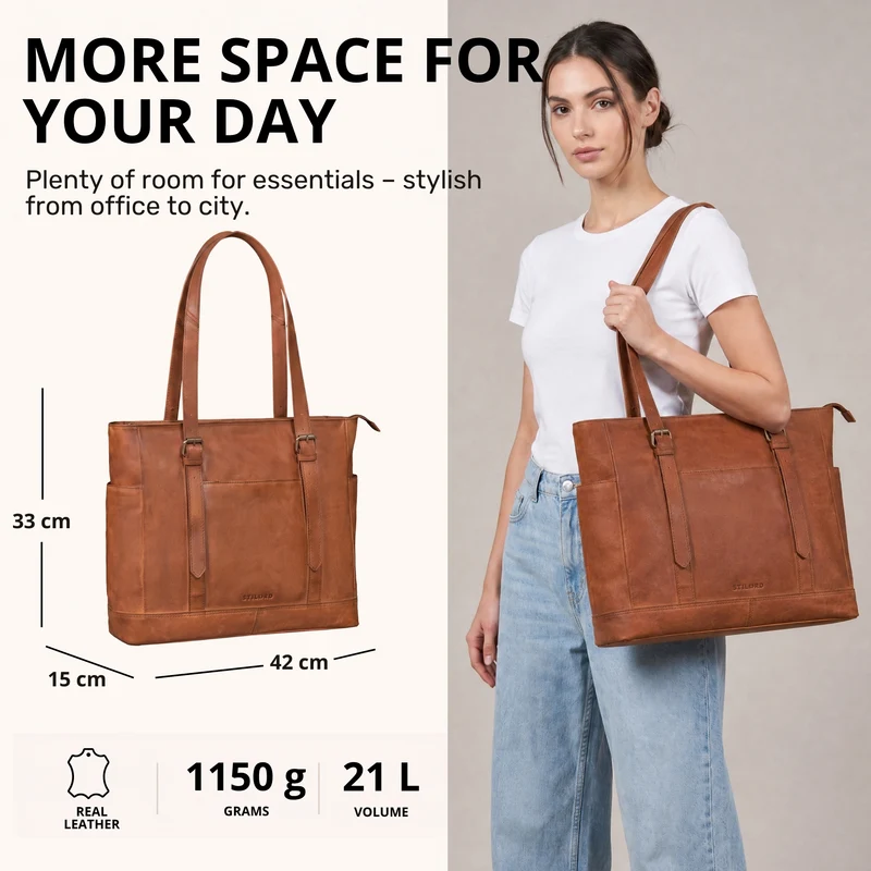 "Solaya" Shopper Damen Leder Groß mit Laptopfach 15,6 Zoll