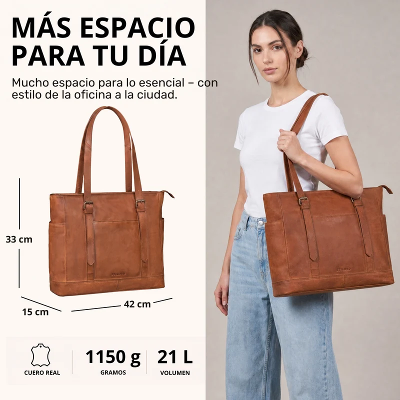"Solaya" Shopper Damen Leder Groß mit Laptopfach 15,6 Zoll