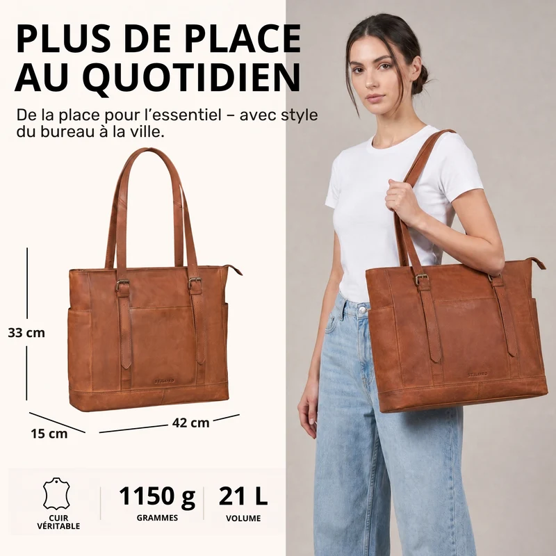 "Solaya" Shopper Damen Leder Groß mit Laptopfach 15,6 Zoll