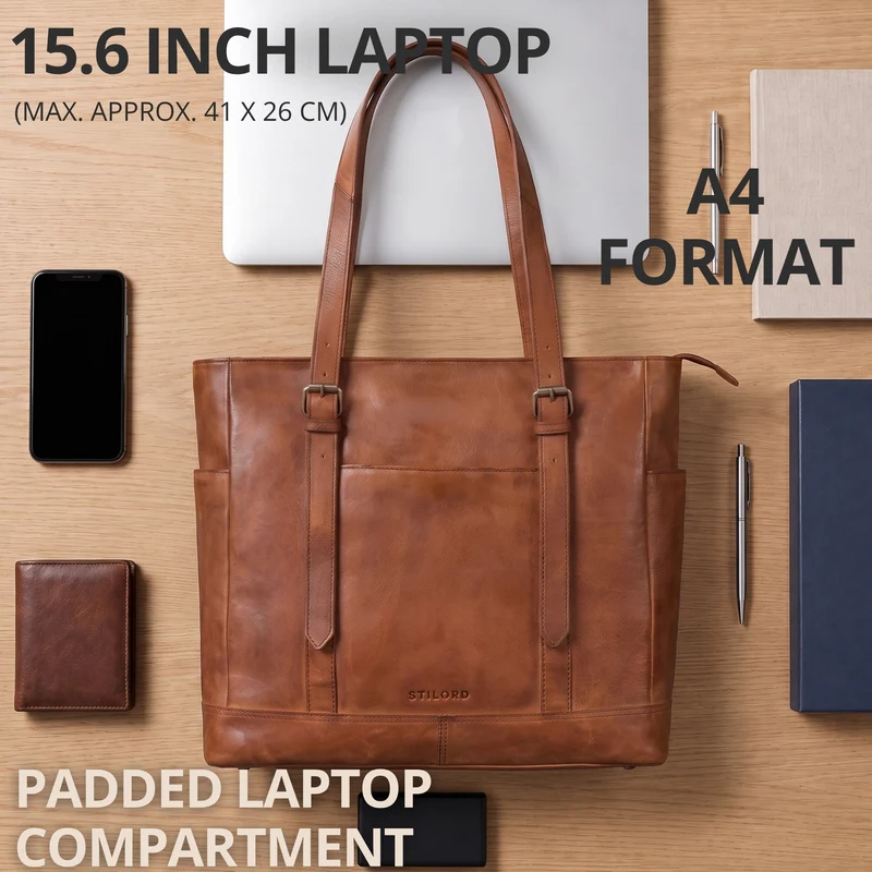 "Solaya" Shopper Damen Leder Groß mit Laptopfach 15,6 Zoll