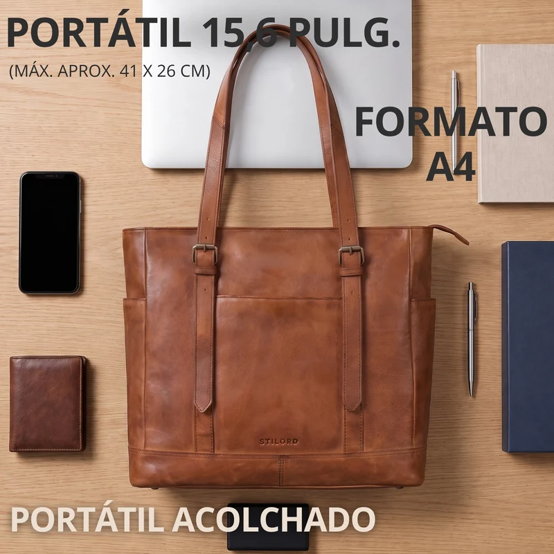"Solaya" Shopper Damen Leder Groß mit Laptopfach 15,6 Zoll