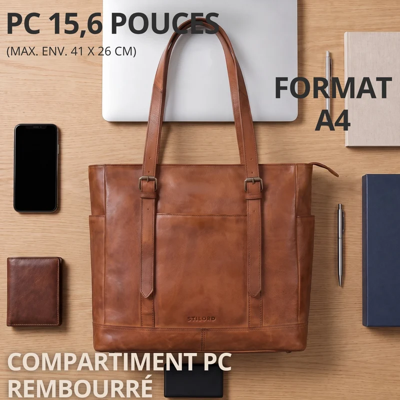 "Solaya" Shopper Damen Leder Groß mit Laptopfach 15,6 Zoll