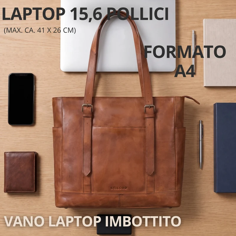 "Solaya" Shopper Damen Leder Groß mit Laptopfach 15,6 Zoll