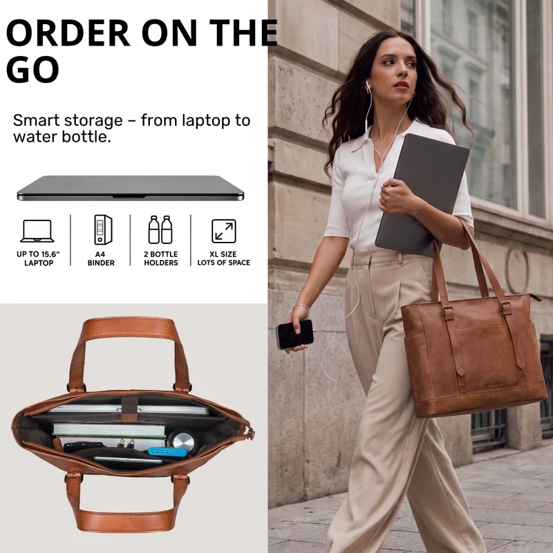 "Solaya" Shopper Damen Leder Groß mit Laptopfach 15,6 Zoll