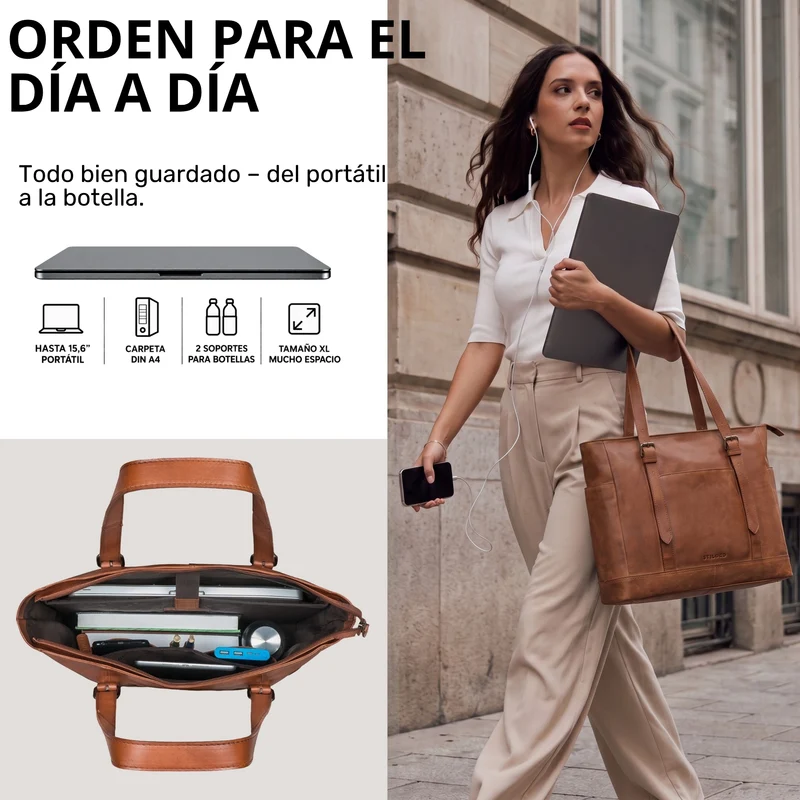 "Solaya" Shopper Damen Leder Groß mit Laptopfach 15,6 Zoll