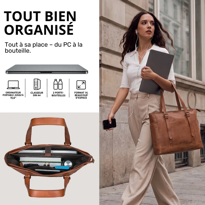 "Solaya" Shopper Damen Leder Groß mit Laptopfach 15,6 Zoll