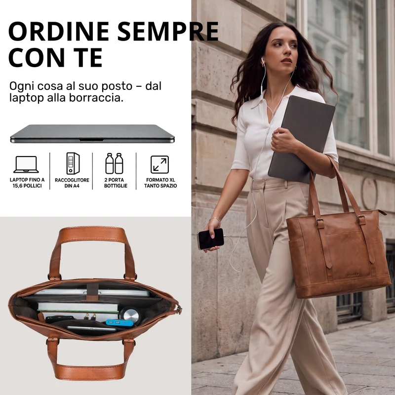"Solaya" Shopper Damen Leder Groß mit Laptopfach 15,6 Zoll