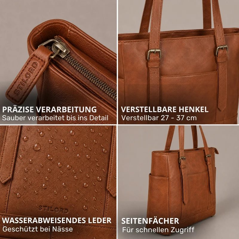 "Solaya" Shopper Damen Leder Groß mit Laptopfach 15,6 Zoll
