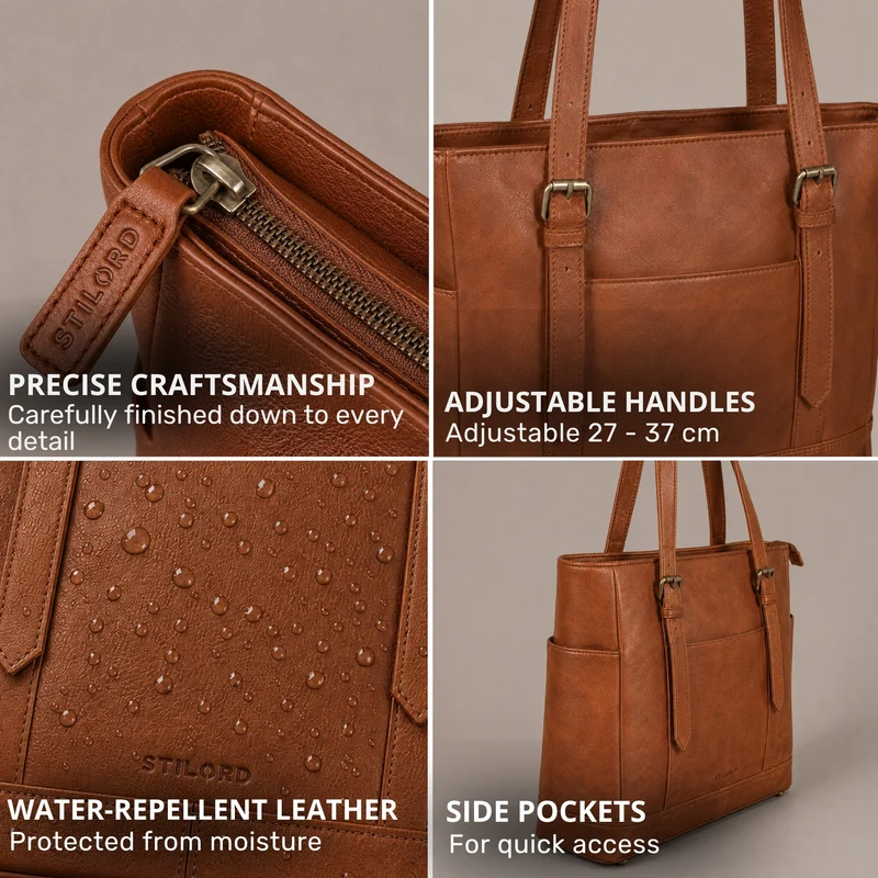 "Solaya" Shopper Damen Leder Groß mit Laptopfach 15,6 Zoll