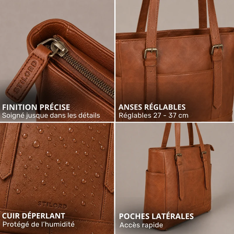 "Solaya" Shopper Damen Leder Groß mit Laptopfach 15,6 Zoll
