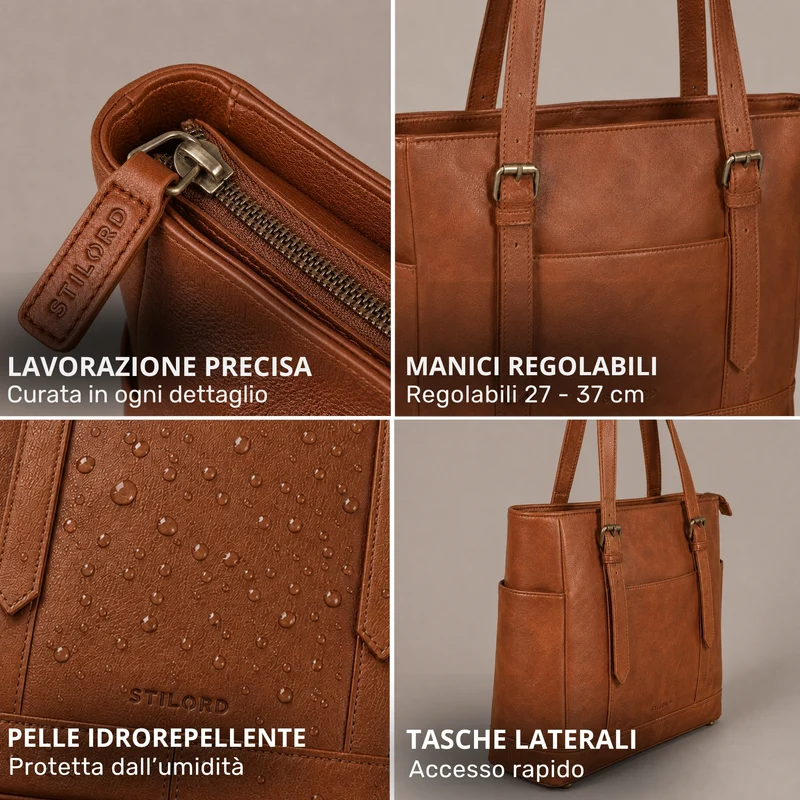 "Solaya" Shopper Damen Leder Groß mit Laptopfach 15,6 Zoll