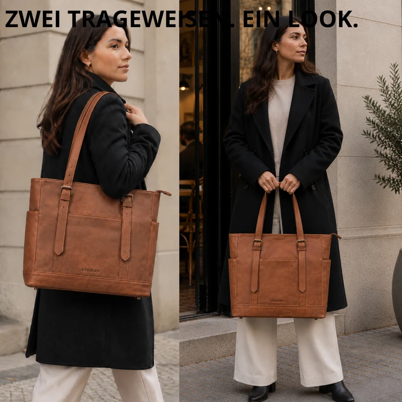 "Solaya" Shopper Damen Leder Groß mit Laptopfach 15,6 Zoll