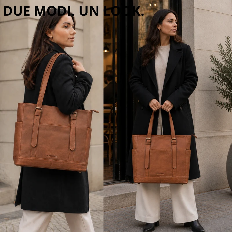 "Solaya" Shopper Damen Leder Groß mit Laptopfach 15,6 Zoll