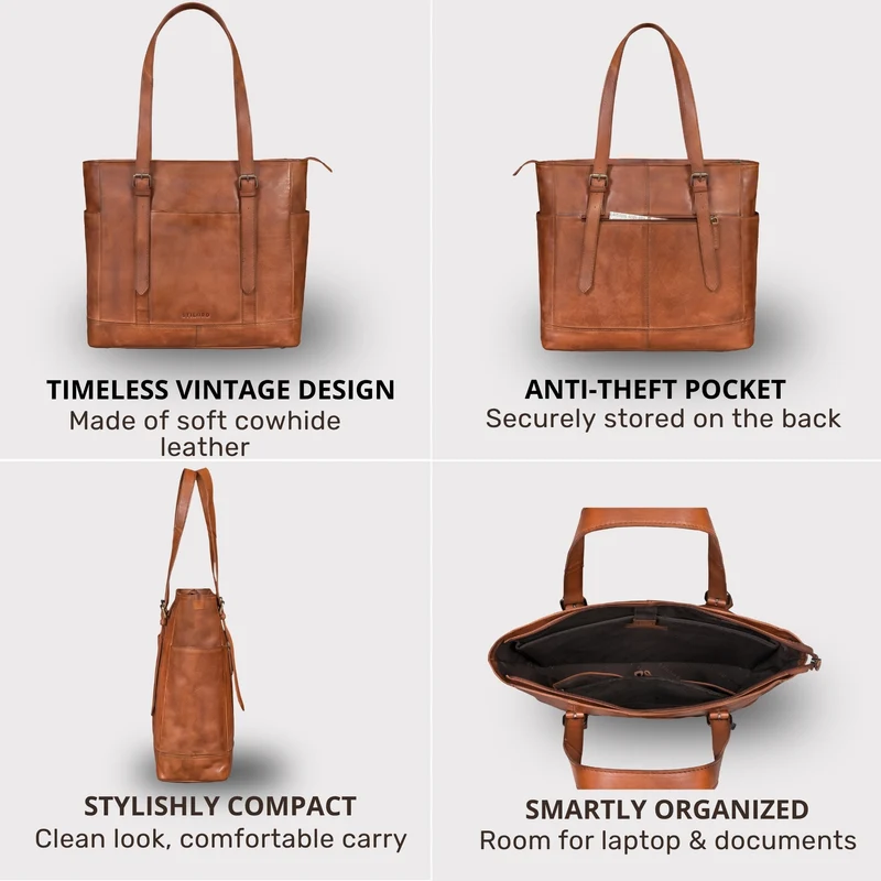 "Solaya" Shopper Damen Leder Groß mit Laptopfach 15,6 Zoll