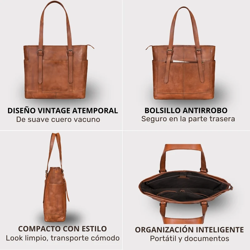 "Solaya" Shopper Damen Leder Groß mit Laptopfach 15,6 Zoll