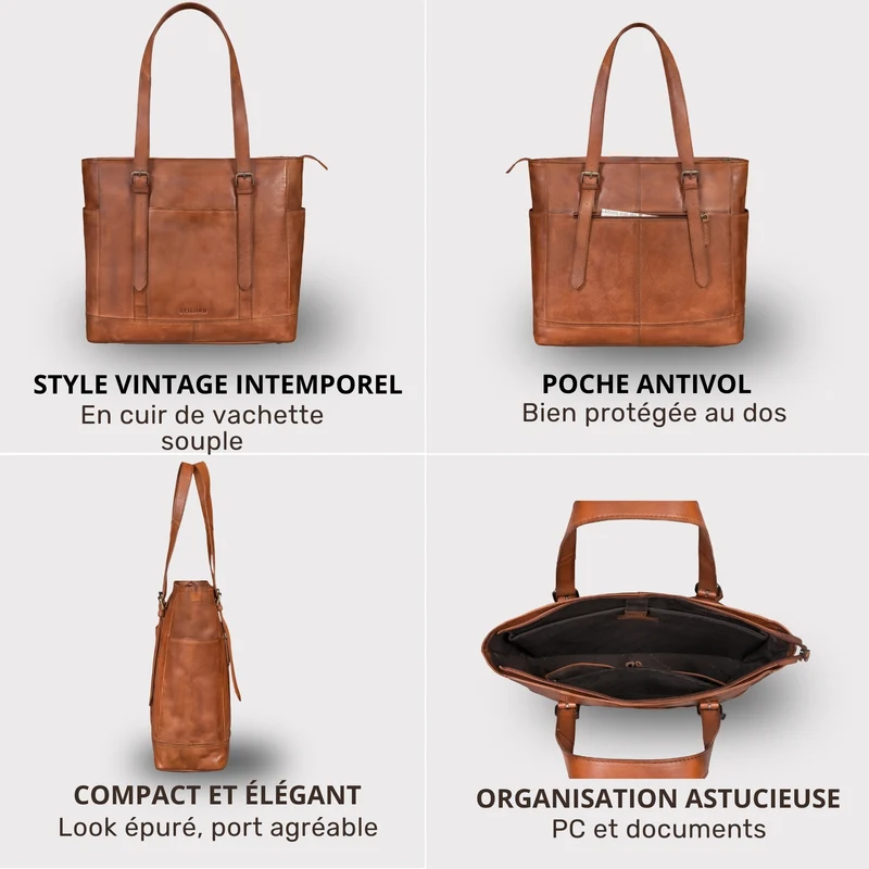 "Solaya" Shopper Damen Leder Groß mit Laptopfach 15,6 Zoll
