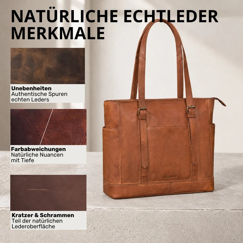 "Solaya" Shopper Damen Leder Groß mit Laptopfach 15,6 Zoll