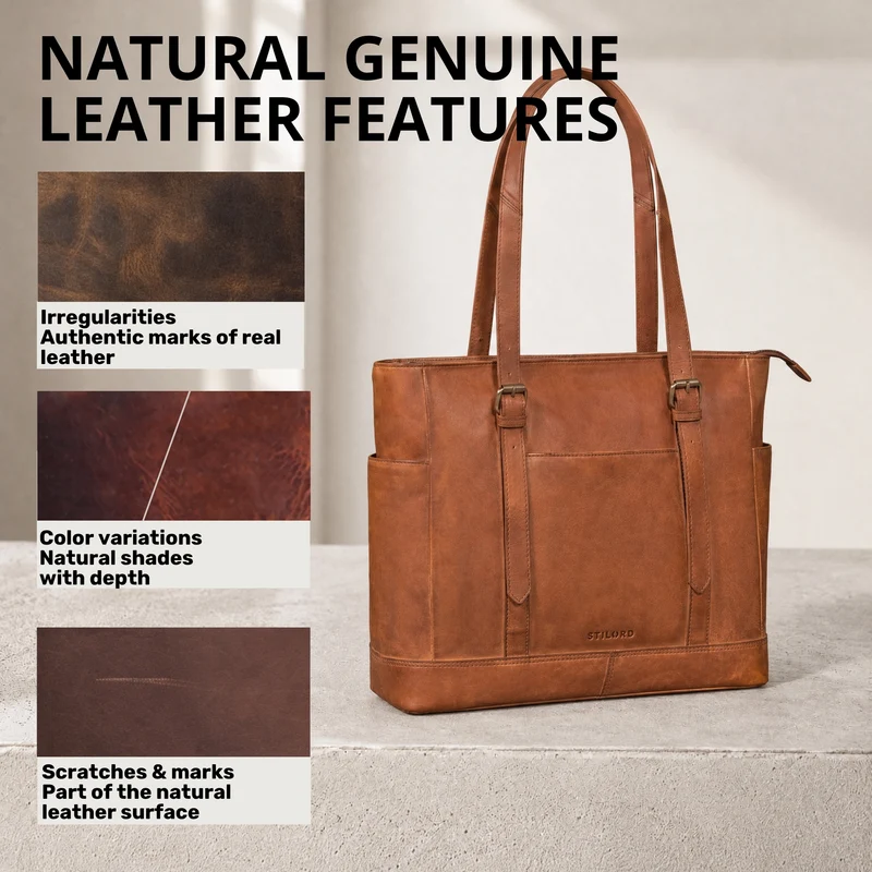 "Solaya" Shopper Damen Leder Groß mit Laptopfach 15,6 Zoll