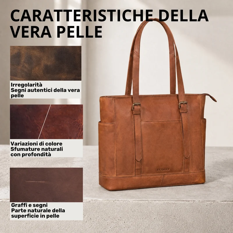 "Solaya" Shopper Damen Leder Groß mit Laptopfach 15,6 Zoll
