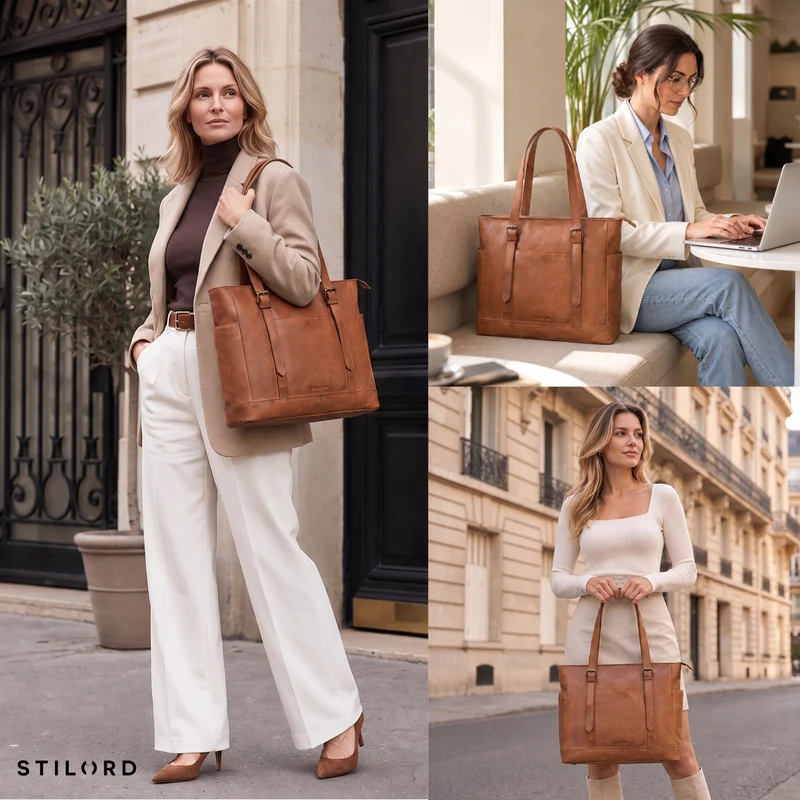 "Solaya" Shopper Damen Leder Groß mit Laptopfach 15,6 Zoll