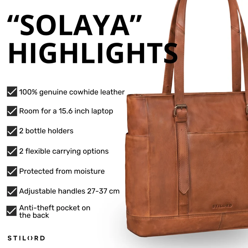 "Solaya" Shopper Damen Leder Groß mit Laptopfach 15,6 Zoll