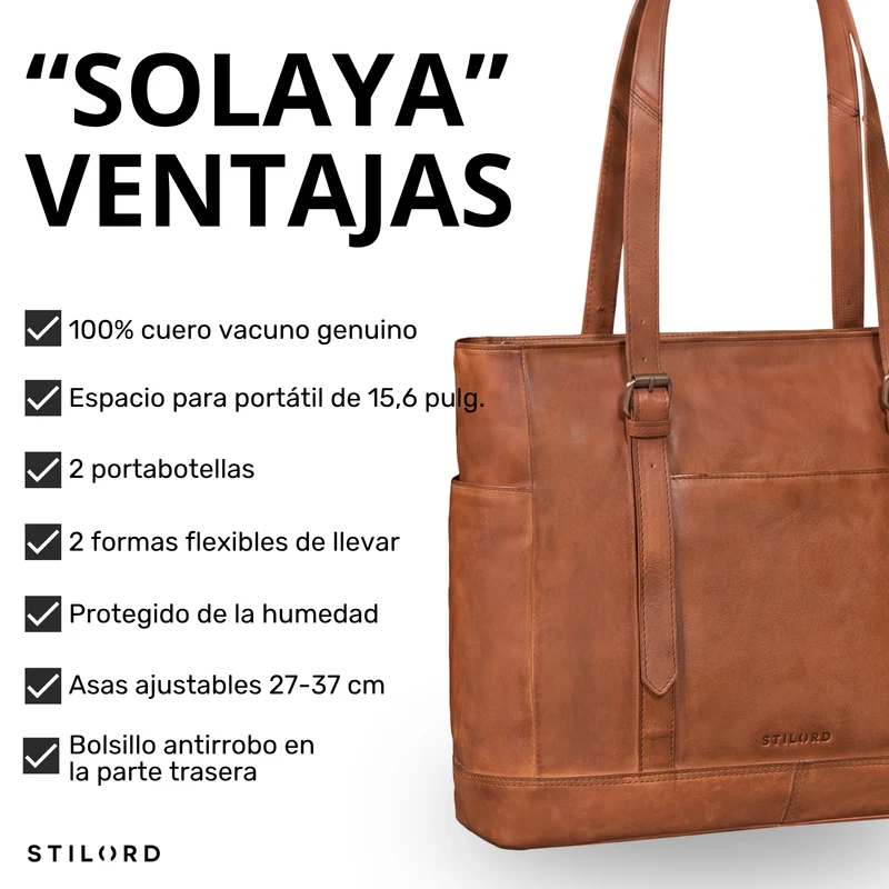 "Solaya" Shopper Damen Leder Groß mit Laptopfach 15,6 Zoll