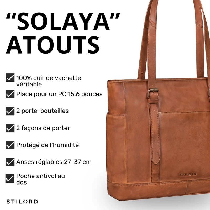 "Solaya" Shopper Damen Leder Groß mit Laptopfach 15,6 Zoll