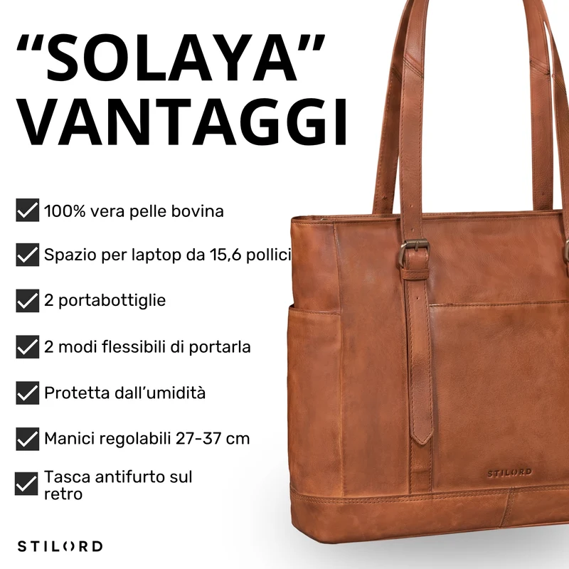 "Solaya" Shopper Damen Leder Groß mit Laptopfach 15,6 Zoll
