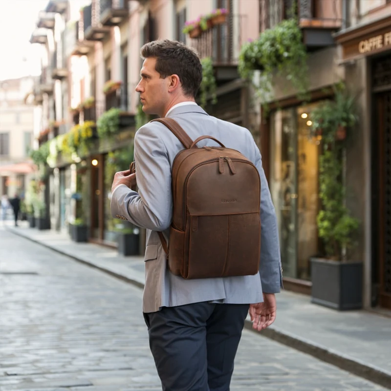 B-WARE "Marino" Leder Rucksack Damen und Herren Laptopfach 13 - 14