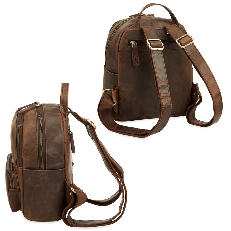 B-WARE "Sue" Rucksack Damen Leder Elegant Klein Cityrucksack für Ausflüge