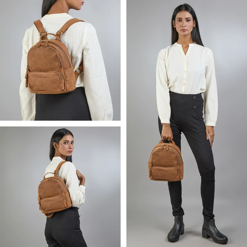 B-WARE "Sue" Rucksack Damen Leder Elegant Klein Cityrucksack für Ausflüge