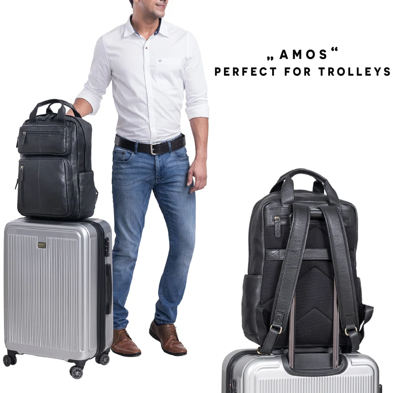 B-WARE "Amos" Exklusiver Business Lederrucksack mit 17.3 Zoll Laptop-Fach Damen Herren