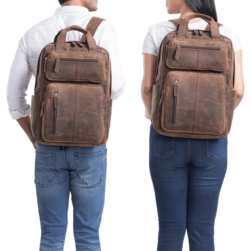 B-WARE "Amos" Exklusiver Business Lederrucksack mit 17.3 Zoll Laptop-Fach Damen Herren