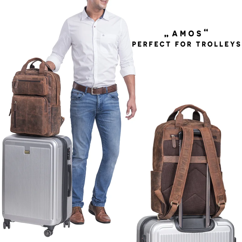 B-WARE "Amos" Exklusiver Business Lederrucksack mit 17.3 Zoll Laptop-Fach Damen Herren
