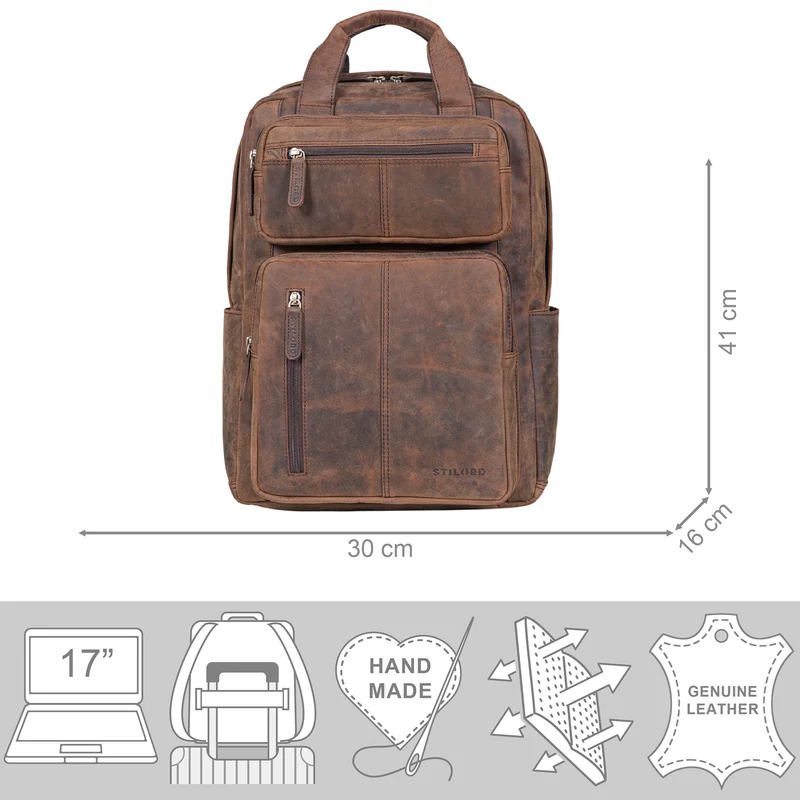 B-WARE "Amos" Exklusiver Business Lederrucksack mit 17.3 Zoll Laptop-Fach Damen Herren