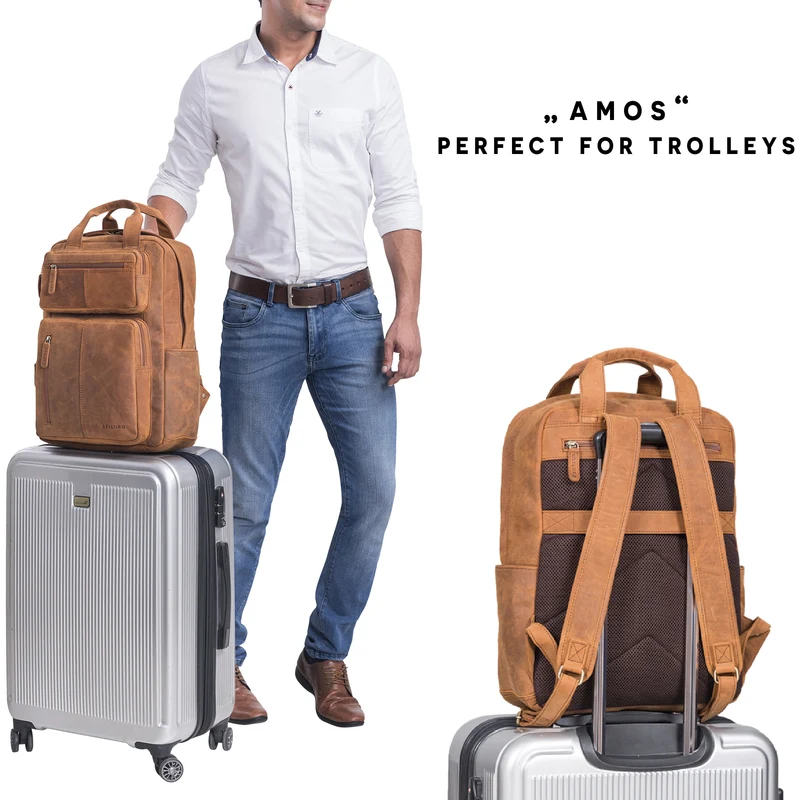 B-WARE "Amos" Exklusiver Business Lederrucksack mit 17.3 Zoll Laptop-Fach Damen Herren
