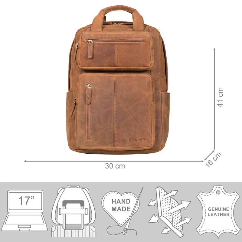B-WARE "Amos" Exklusiver Business Lederrucksack mit 17.3 Zoll Laptop-Fach Damen Herren