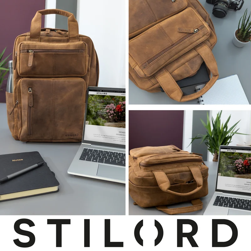 B-WARE "Amos" Exklusiver Business Lederrucksack mit 17.3 Zoll Laptop-Fach Damen Herren