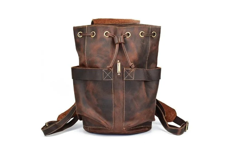 Rustic Brown Buffalo Leather Convertible Backpack Purse