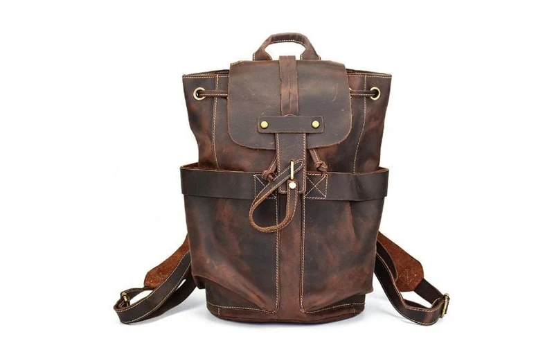Rustic Brown Buffalo Leather Convertible Backpack Purse