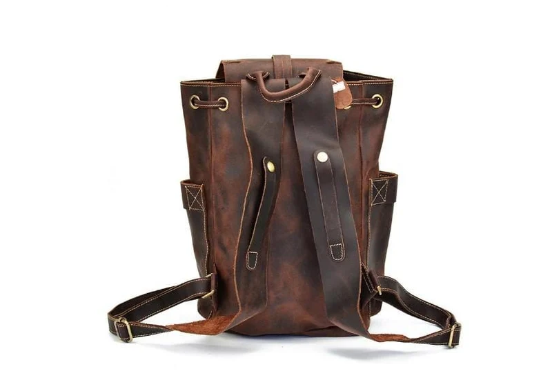 Rustic Brown Buffalo Leather Convertible Backpack Purse